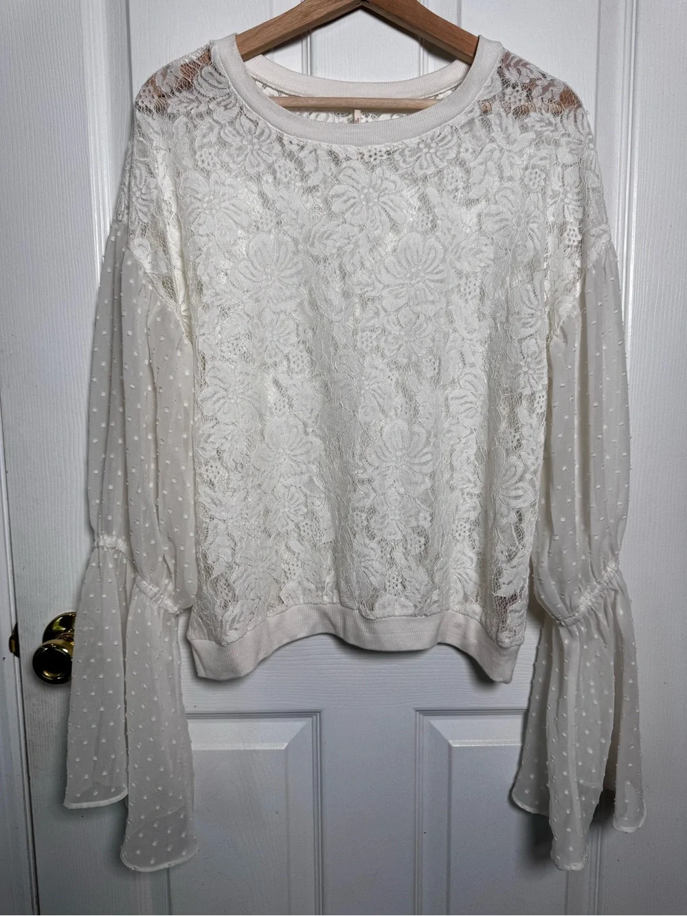Free People Something Like Love Lace Bell Sleeve Blouse Ivory Size Large